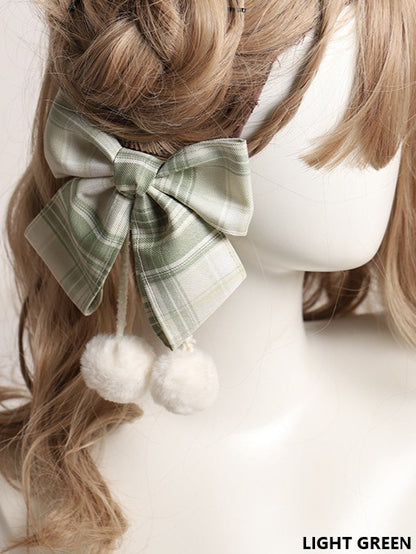 10 Color Options Sweet Lolita Pom-Pom Plaid Bowknot Hairclip