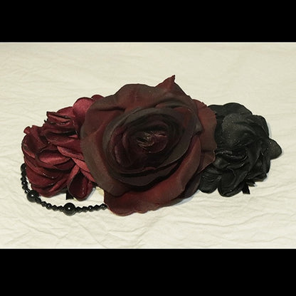 Black/Blue/Red Charm Hairclip Beaded Floral Design