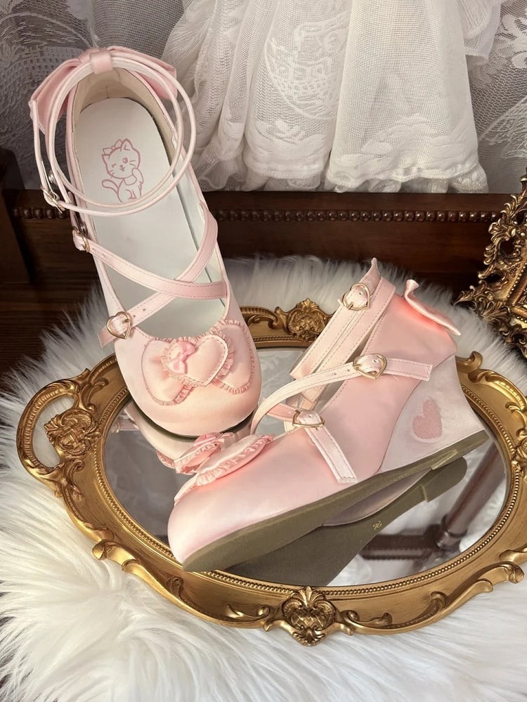 Shoes Wedge Toe Sweet Round Pink Lolita Sole -