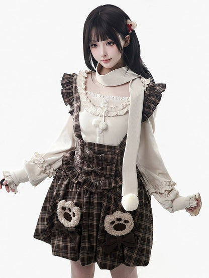Knit Set Long Scarf Top Beige - Decor Sleeve Pompon
