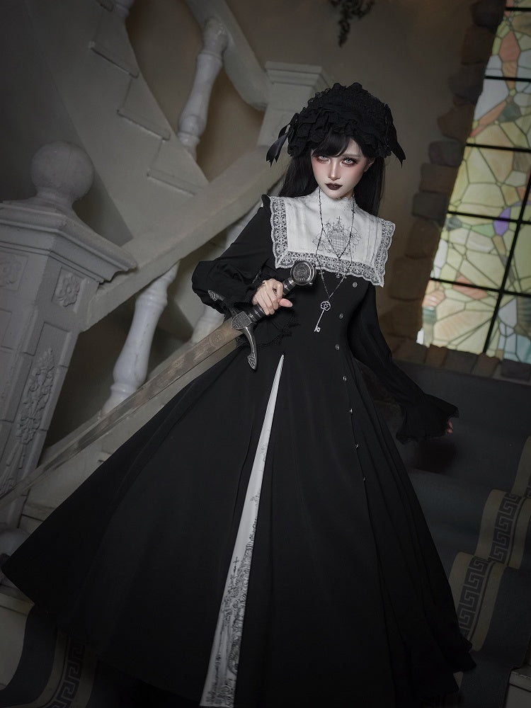 Lolita Square Print Collar + Gothic Hairband OP Black Neckline Necklace