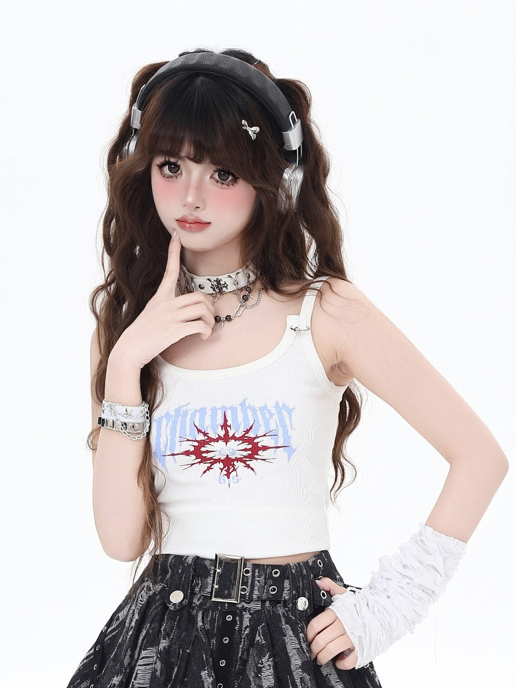 Gothic Black/White Letter Print Glamorous Cropped Cami Top