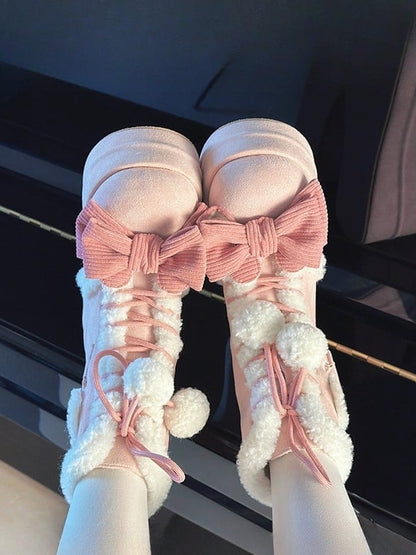 Platform Sweet with Pink Heart Winter Style 6cm/8.5cm Boots