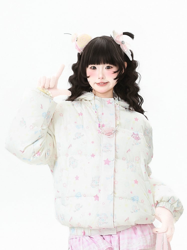 and Blouson Kawaii Daily Jacket White - Bear Patterns Star