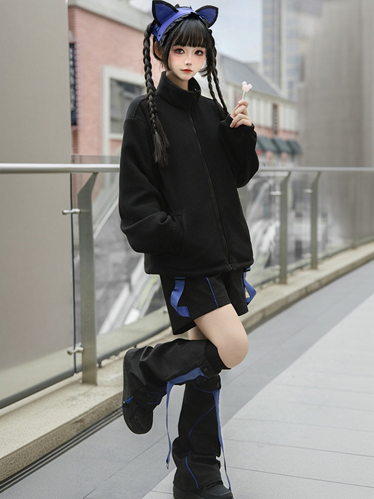 Black Zip Closure High Neck Fleece Jacket Liner