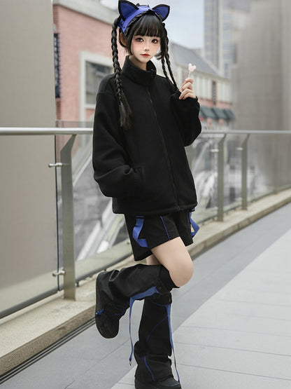 Black Zip Closure High Neck Fleece Jacket Liner