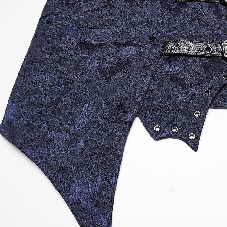 Black Blue Men's Gothic Jacquard Lapel Vest