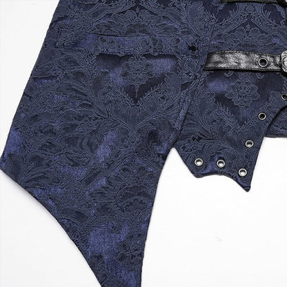 Men's Jacquard Black Blue Gothic Lapel Vest