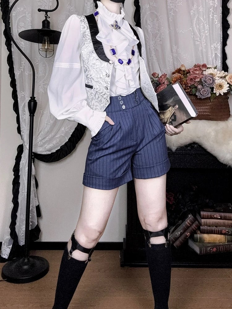 Ouji Fabric Shorts Lolita Dark Blue Straight-leg Striped
