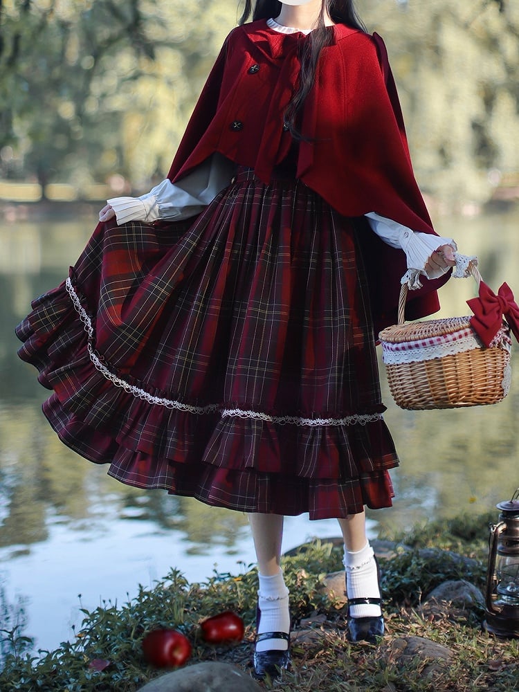 Tie with Cape Scalloped Edge Trim Bow Red