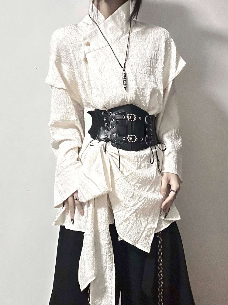 Shirt Design Belt with Two-piece Apricot Black Corset / Fake Lace-up