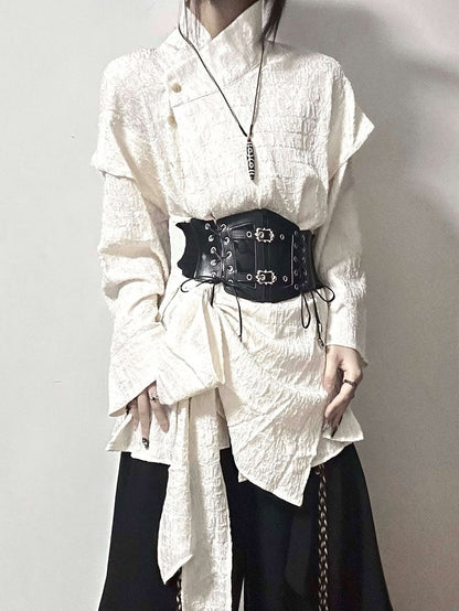 Shirt Design Belt with Two-piece Apricot Black Corset / Fake Lace-up