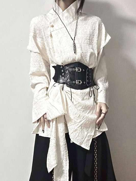Shirt Design Belt with Two-piece Apricot Black Corset / Fake Lace-up