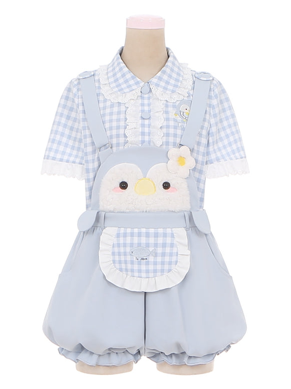 Little Penguin – Blaue, süße Overalls mit Bubble-Shorts