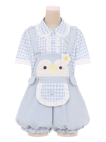 Little Penguin – Blaue, süße Overalls mit Bubble-Shorts
