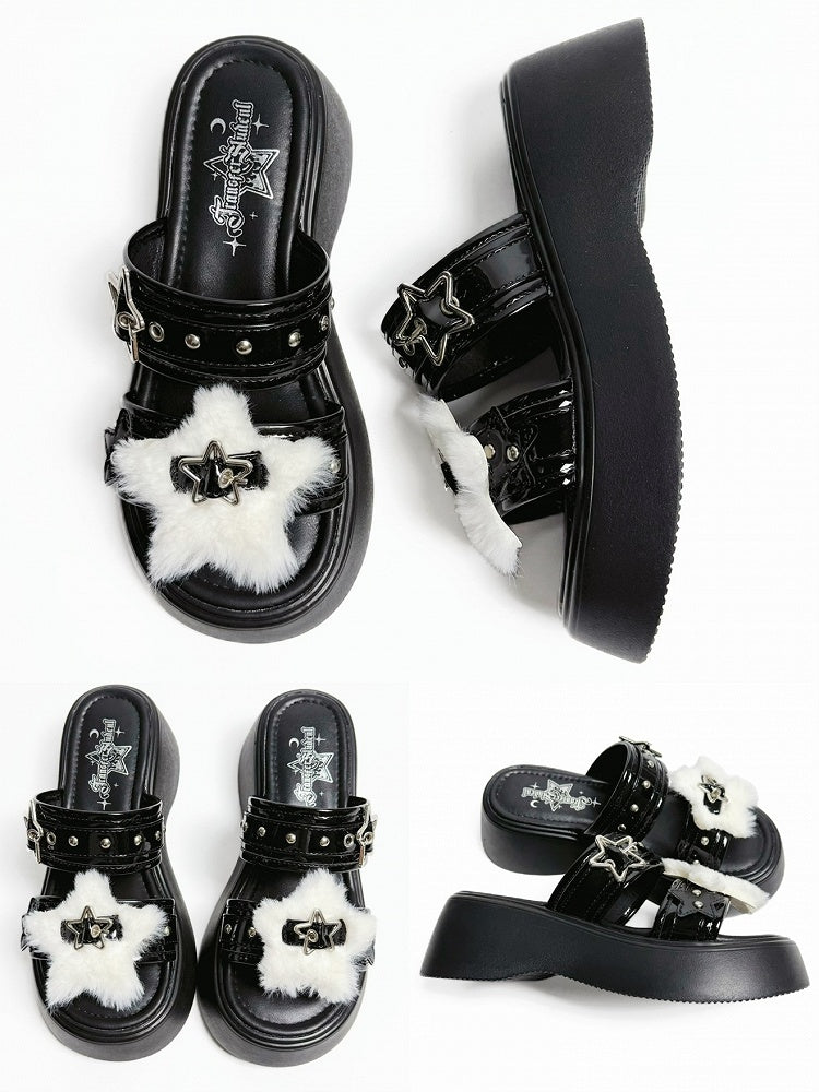 Plateau-Schnallen in Schwarz – Star Alt-Goth-Hausschuhe