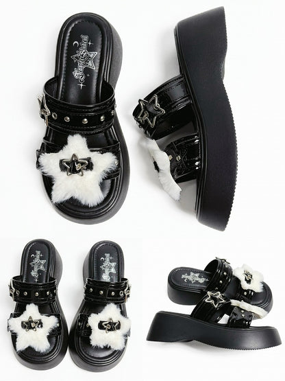 Platform Black Buckles – Star Alt-Goth Slippers