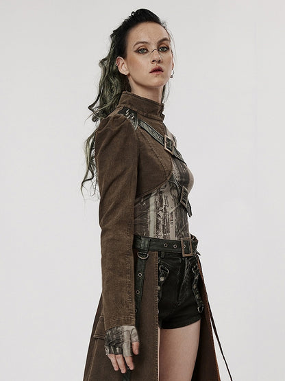 Punk Handsome One-arm Jacket Brown Black