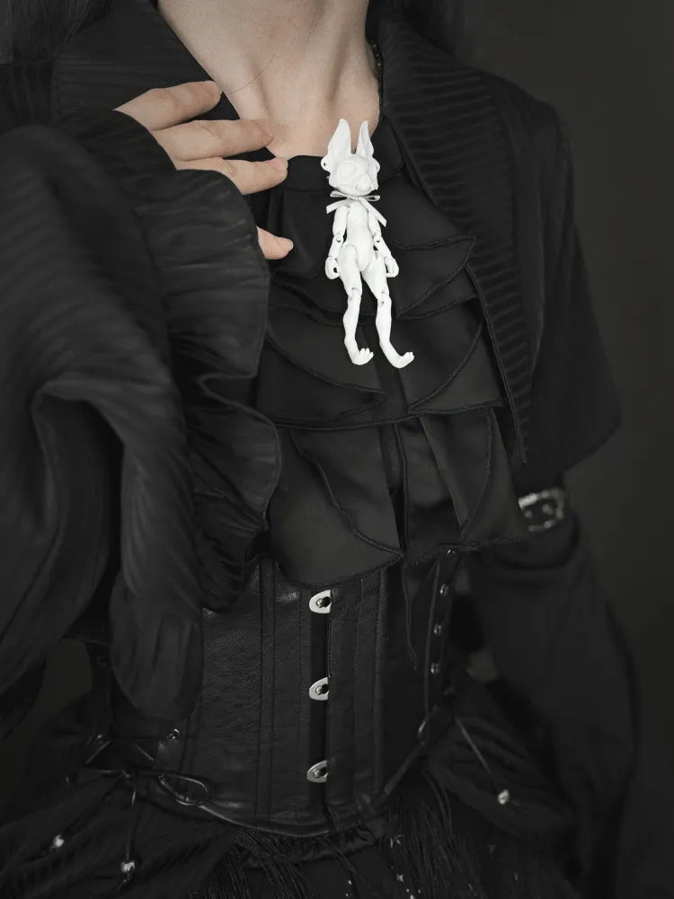 シャツ ロリータ プラス レイヤードスリーブ ゴシック サイズ展開 尖った 黒 フラットカラー ロング