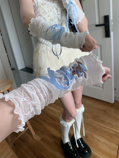 Style Trim with Lace Design Ballet Colors Sleeves 5 Arm Lace-up