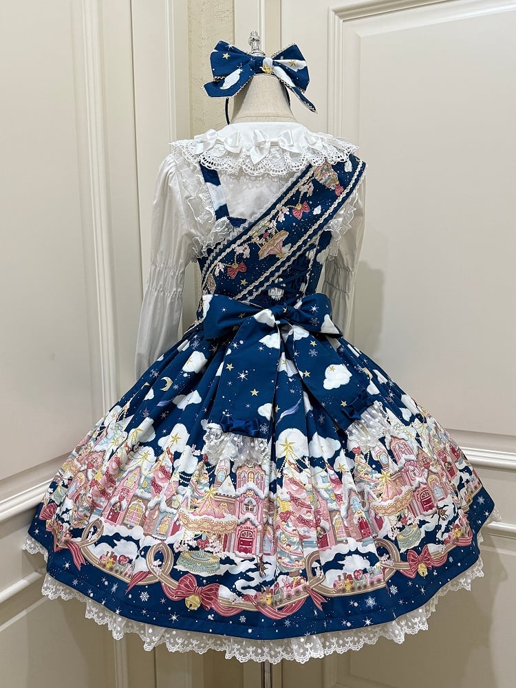 Sweet Snoaw Lolita and Dark Blue Print Skirt Country Jumper Stars