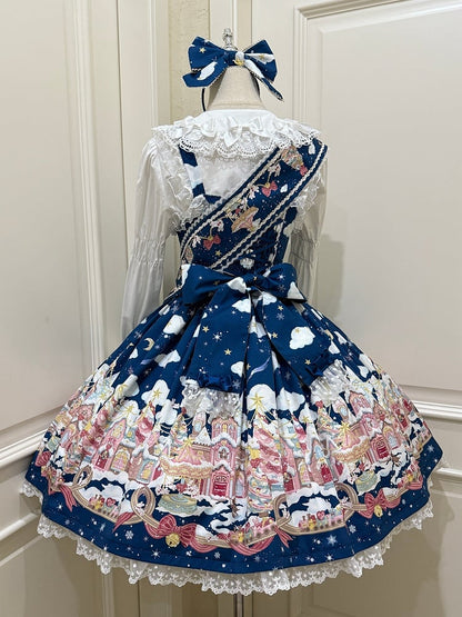 Sweet Snoaw Lolita and Dark Blue Print Skirt Country Jumper Stars