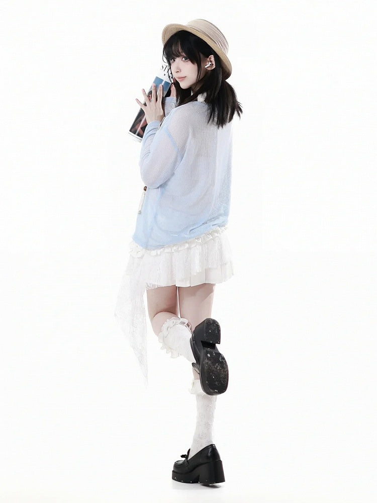 Saum Rosette Verziert Rock Weiß Spitze Patchwork Asymmetrische