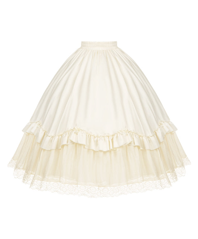 Beige Length Tea Elastic Under Waist Skirt