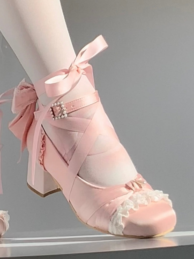 with Detachable Square Janes - Heel Harness Ankle Toe Pink Mary Elegant Ballet Lolita