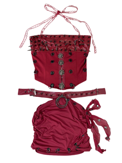 Top + Punk-Nieten-Mini-Set-Rock Rot