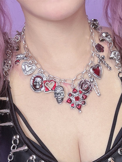 Optionen Blumen und 3 Skelett Y2K Halskette Herz Anhänger