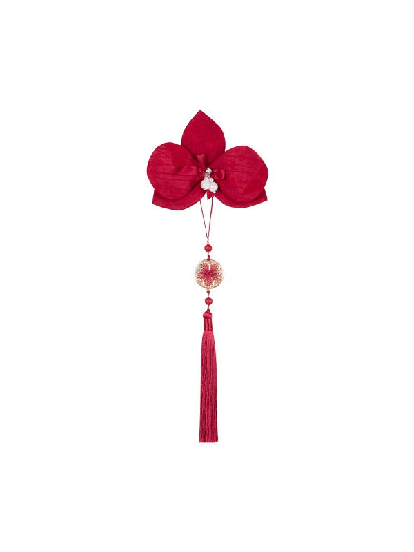 Orchid Red Hairclip Butterfly Brooch Tassel /