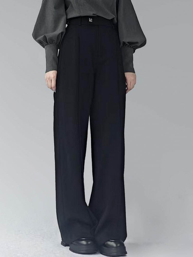 Lolita Cut Elastic for Flexible Straight Partial Design with - Waistband Pants Unisex Black