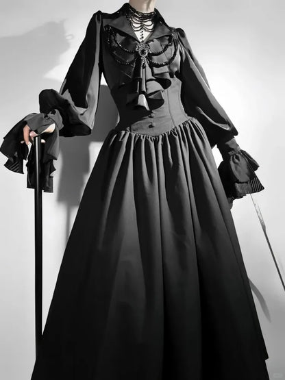 Black Aristocrat Gothic Lolita Swallow Tail Long Sleeves Shirt