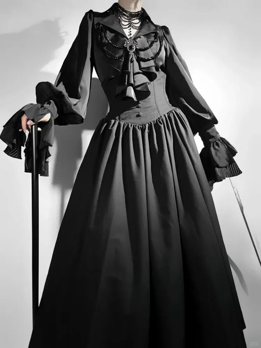 Black Aristocrat Gothic Lolita Swallow Tail Long Sleeves Shirt