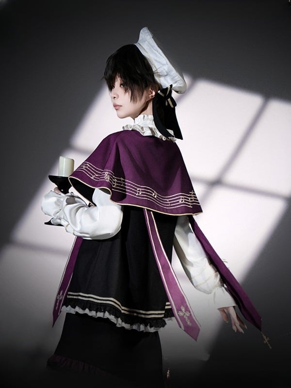 Black Bow and Striped Beret Lolita with White Golden