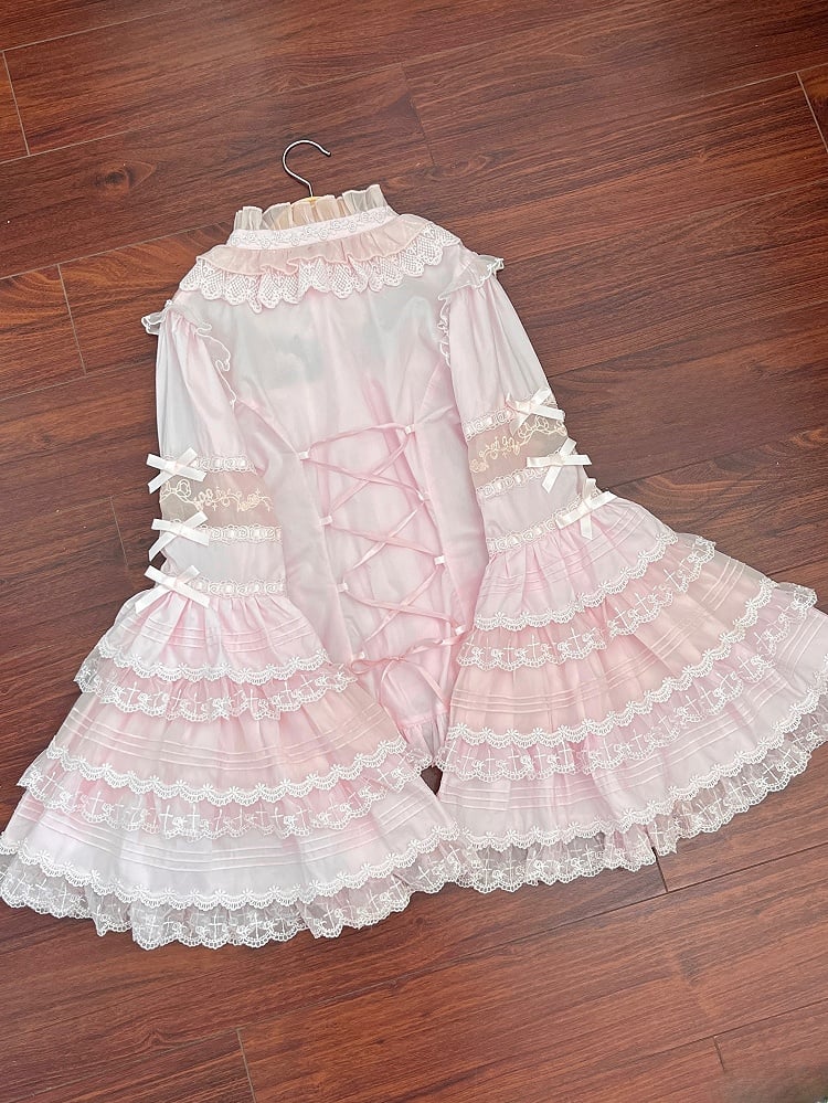 Ruffle Layered Blouse Neckline Sleeves Pink Bell