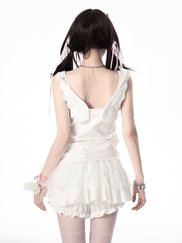 ショルダータンクトップ 調節可能なストラップ ホワイト エンジェルウィングデザイン バック