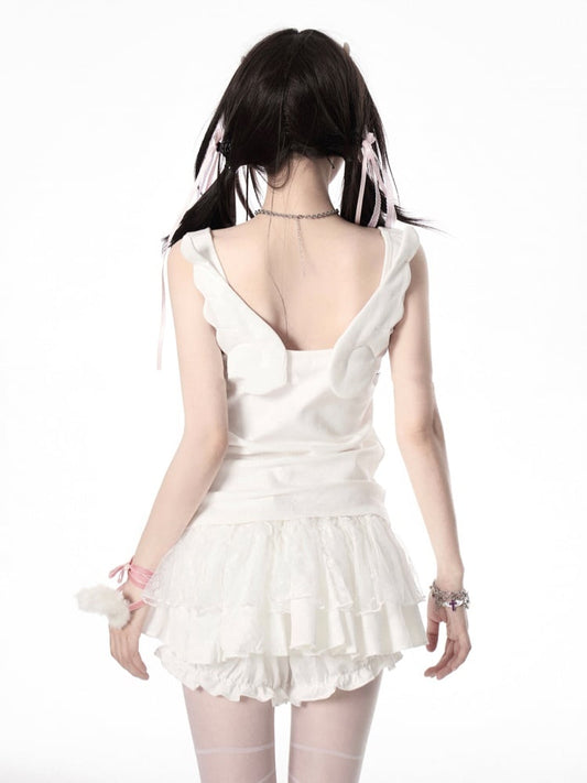 ショルダータンクトップ 調節可能なストラップ ホワイト エンジェルウィングデザイン バック