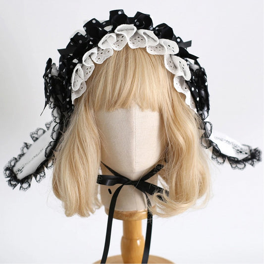 Detachable Ear - Dot Hairclip Bunny Polka Design Black Set White Hairband