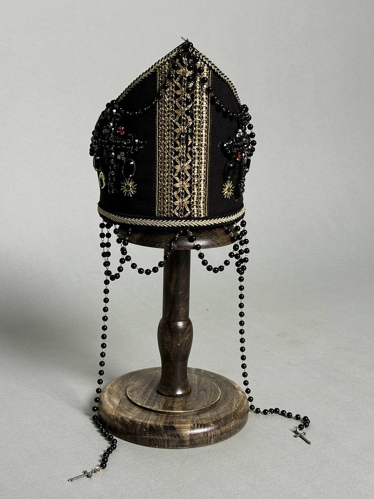 Chain Papal Cross Bead with Black Beaded Miter Decorated