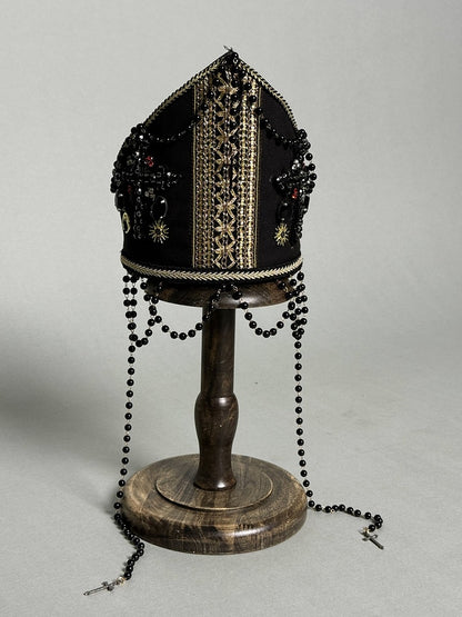 Chain Papal Cross Bead with Black Beaded Miter Decorated