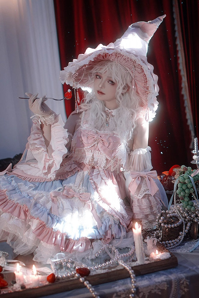 Pink and Blue High Waist Sweet Witchy Dress Lolita Jumper Skirt Full Set