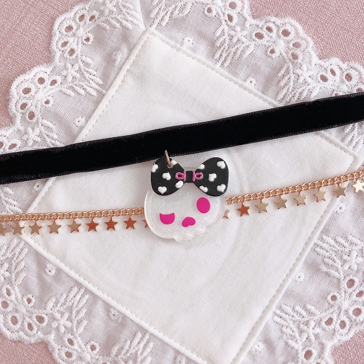 Black Choker Charm Chain and with Band Star Golden Reaper