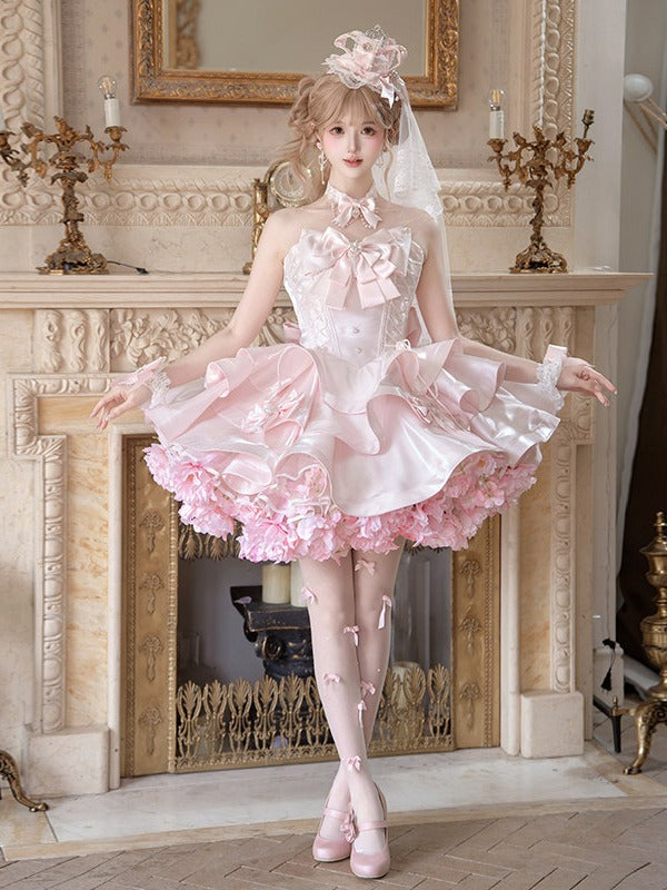 Pink Floral Fantasy Lolita Petticoat with 3D Flowers - Reverie Covenant