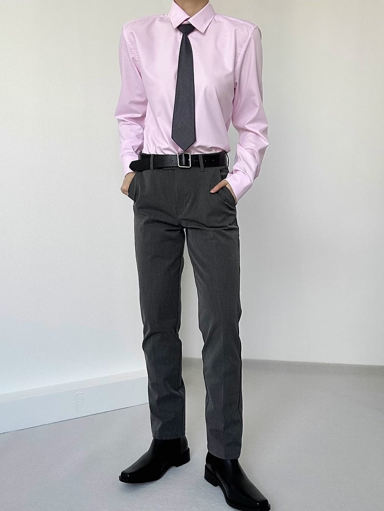 Lolita Straight-Leg Loops Pants Ouji Gray Pockets with Slant High-waist Belt