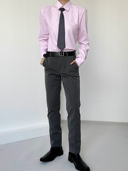 Lolita Straight-Leg Loops Pants Ouji Gray Pockets with Slant High-waist Belt