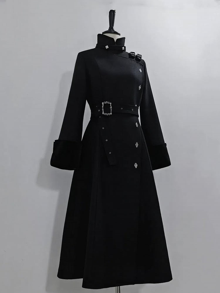 High Neck Coat Ouji Woolen Lolita Collar Stand Black