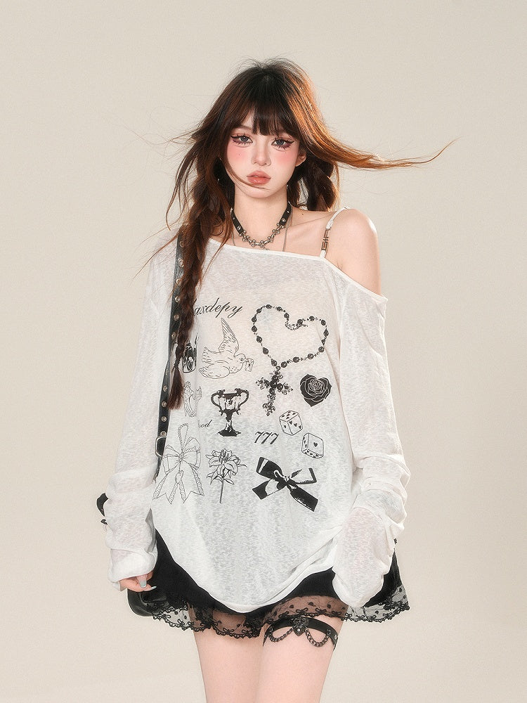 Sun Semi-Transparent Top Protection Weiß Asymmetrischer Ausschnitt