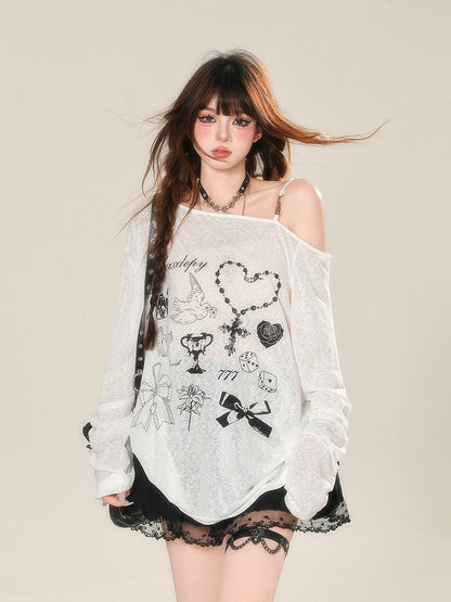 Sun Semi-Transparent Top Protection Weiß Asymmetrischer Ausschnitt